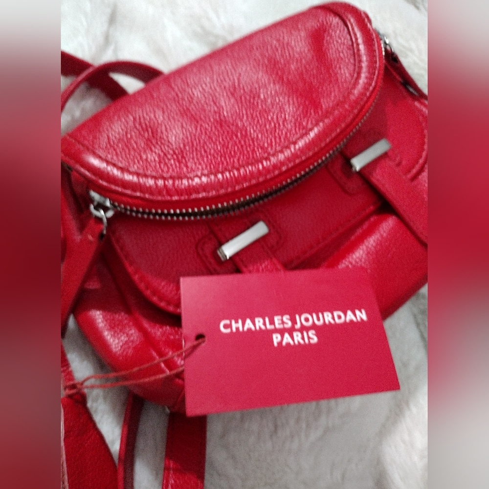 Charles Jourdan Red Vintage leather purse with silver logo  and hardware. NWT